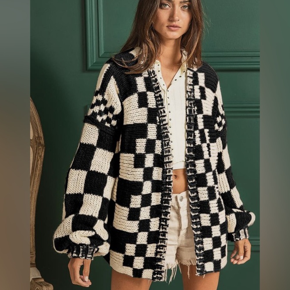 BIBI chunky checkered cardigan NEW